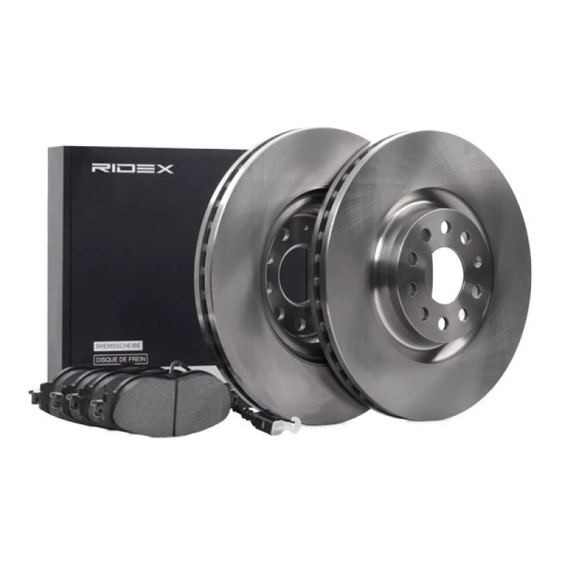 Image of RIDEX 3405B0424 Brake disc and pads set Front Axle, Brake Disc Type: Vented, incl. wear warning contact Brake Set,disc brakes (3405)