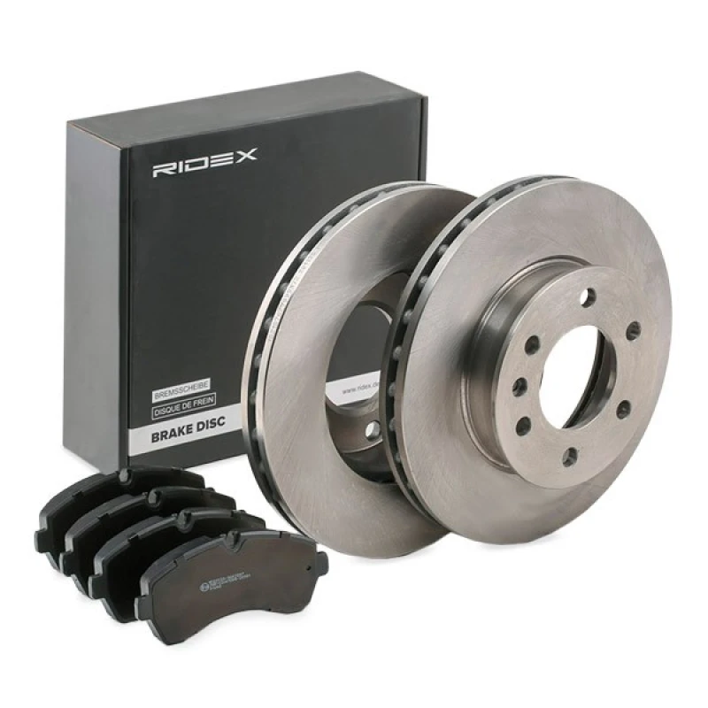 Image of RIDEX 3405B0420 Brake disc and pads set Front Axle, Brake Disc Type: Vented, prepared for wear warning indicator Brake Set,disc brakes (3405)