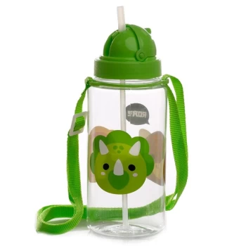 image of 450ml Childrens Reusable Water Bottle with Flip Straw - Cutiemals Dinosaur