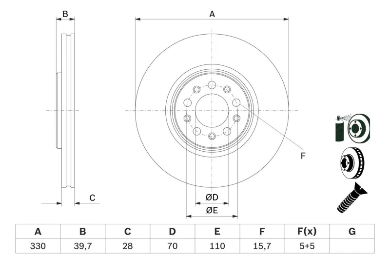 Image of Bosch 0 986 479 F66 Brake disc Vented, Coated, with bolts/screws Brake Disc (82)