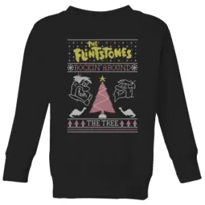 image of Flintstones Rockin Around The Tree Kids Christmas Jumper - Black - 11-12 Years