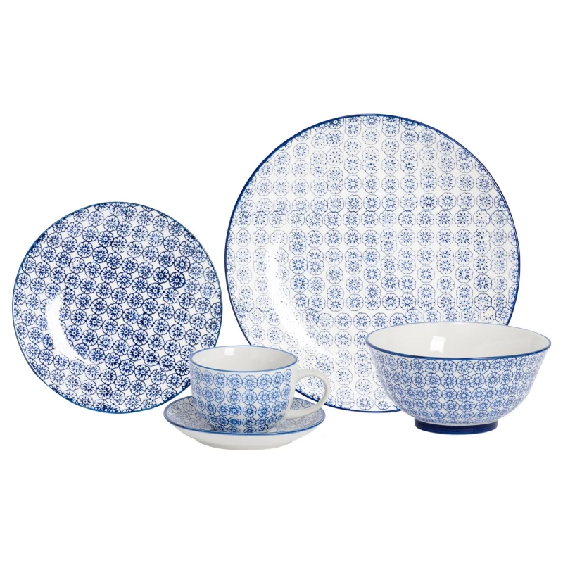 Image of Nicola Spring 30 Piece Hand-Printed Dinner Set in Navy Navy Unisex