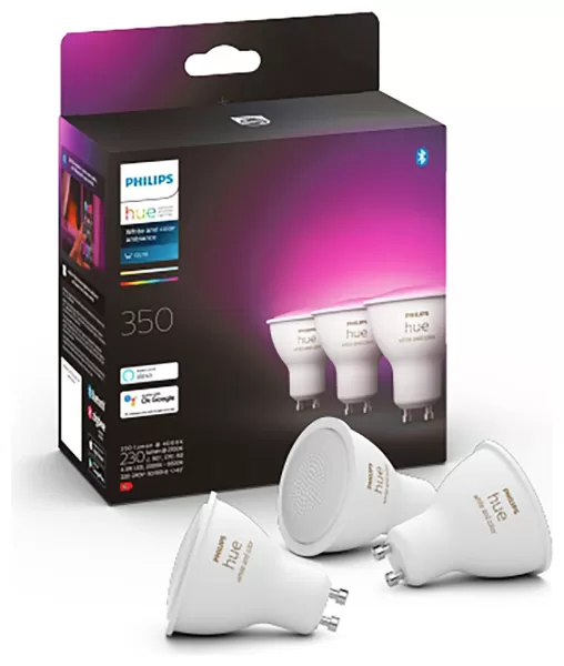 Image of Philips Hue White and Colour Ambiance Smart LED GU10 - 3 Pack - White