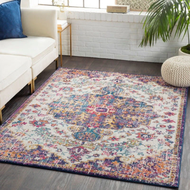 Image of Livabliss Harput-Vintage Blue Orange Yellow Grey Traditional Boho Living Rug in Navy Size: 120cm x 170cm Navy Unisex 120cm x 170 cm