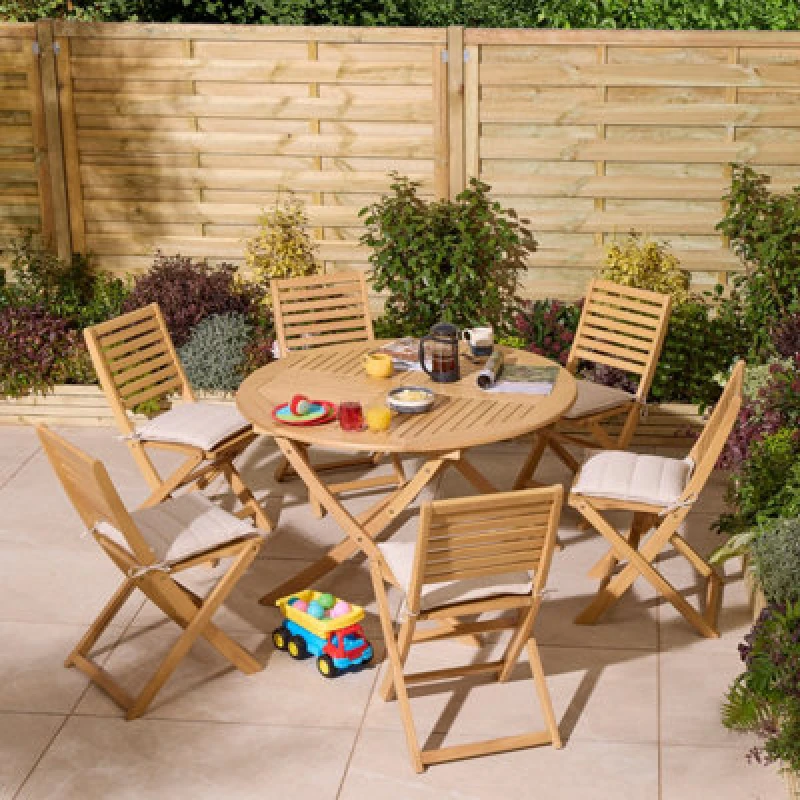 Image of Rowlinson Ashdown Folding 6 Seat Round Dining Set with Cushions, Brown ASHRSET6