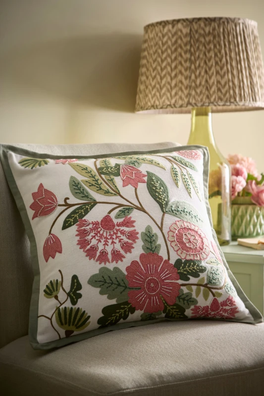 Image of Appletree Aurelia Embroidered 43cmx43cm Filled Cushion Green