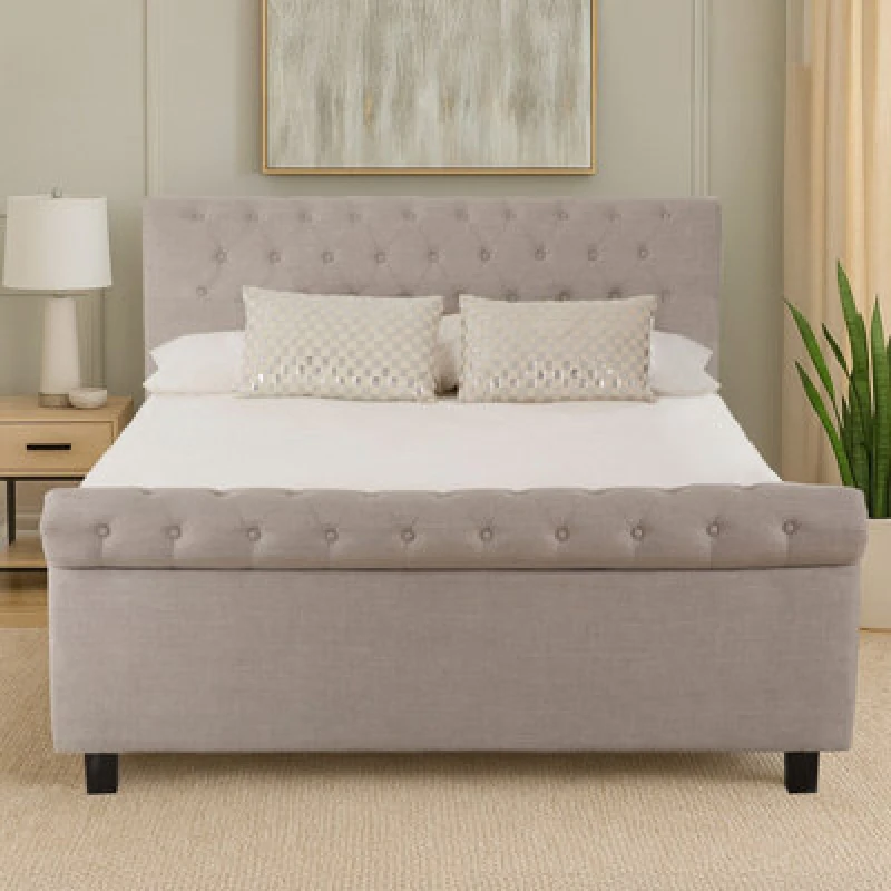 Image of Orsina Elegant Steel Shade Kingsize Ottoman Bed, Velvet in Grey Size: King Grey Unisex King