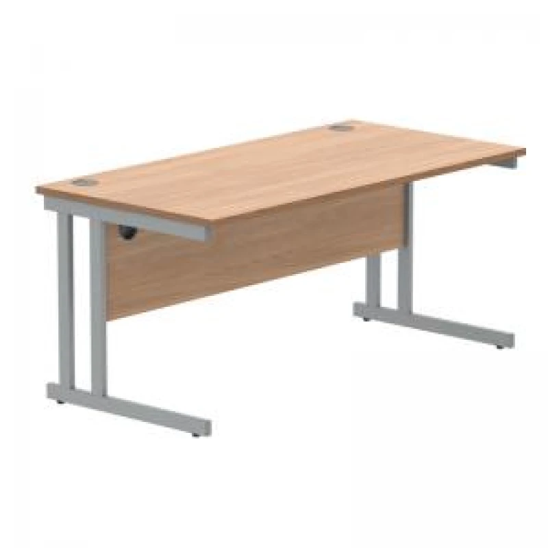 Image of Polaris Rectangular Double Upright Cantilever Desk 1600x800x730mm Norwegian Beech/Silver KF822070
