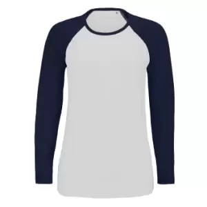 Image of SOLS Womens/Ladies Milky Contrast Long Sleeve T-Shirt (L) (White/French Navy)
