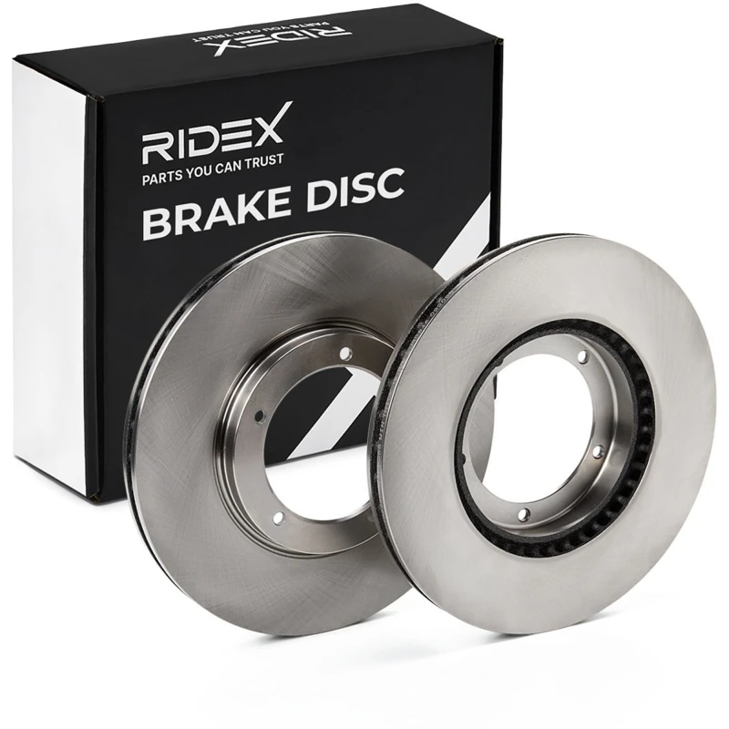 Image of RIDEX 82B0843 Brake disc Front Axle, Vented, Cast Iron, Uncoated, Untreated, without bolts/screws Cast Iron Brake Disc (82)