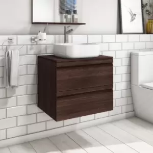 Image of 600mm Wall Hung 2 Drawer Vanity Unit Dark Oak - Boston