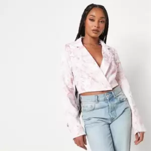 image of Missguided Tall Porcelain Print Crop Blazer - Pink