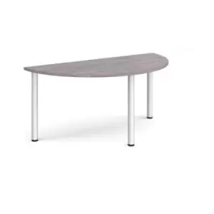 Image of Semi circular silver radial leg meeting table 1600mm x 800mm - grey oak