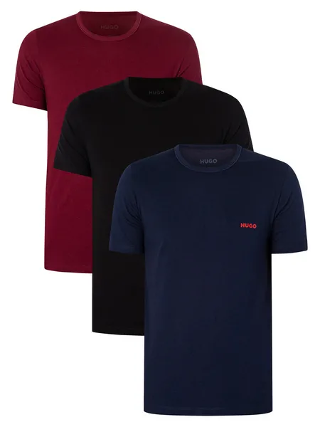 Image of HUGO 3 Pack Lounge Logo Crew T-Shirt Black/Navy/Burgundy XL