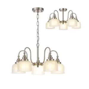 image of DeRuyter Semi Flush, Ceiling Pendant, 5 Light E27, Satin Nickel, Frosted Glass