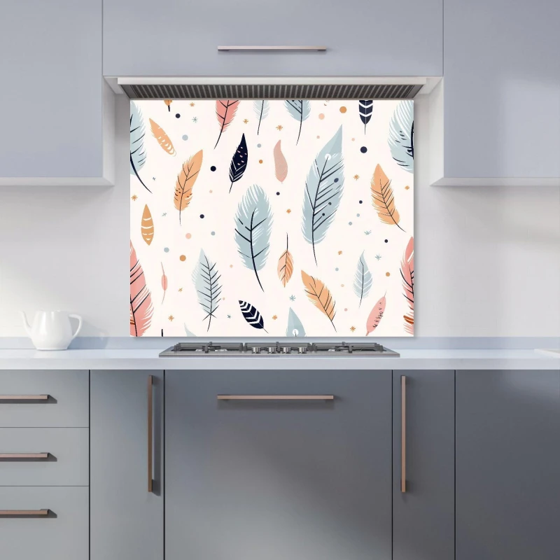 Image of Warren Reed - Designer Pastel Feather Pattern Kitchen Splashback in Blue Size: 700mm x 650mm Blue Unisex 700mm x 650mm