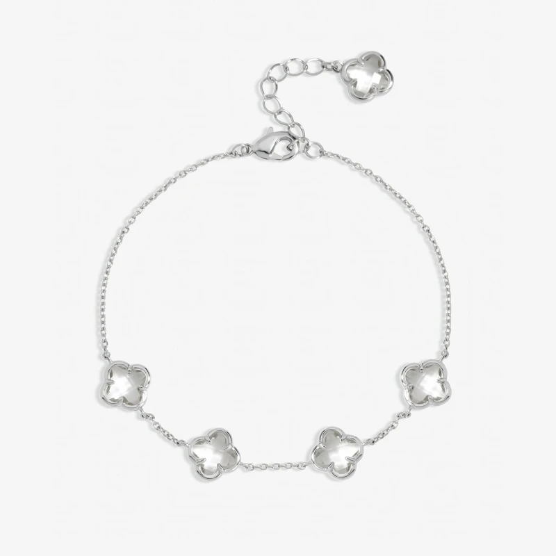 Image of Inicio Inicio Silver Plated Crystal Clover Bracelet In Gift Pouch