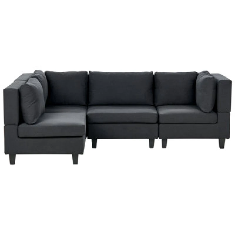Image of Beliani Modular Corner Sofa 4 Seater Unstad Fabric Black Right Hand