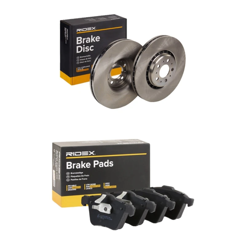 Image of RIDEX 3405B2578 Brake disc and pads set Front Axle, Brake Disc Type: Externally Vented Brake Set,disc brakes (3405)