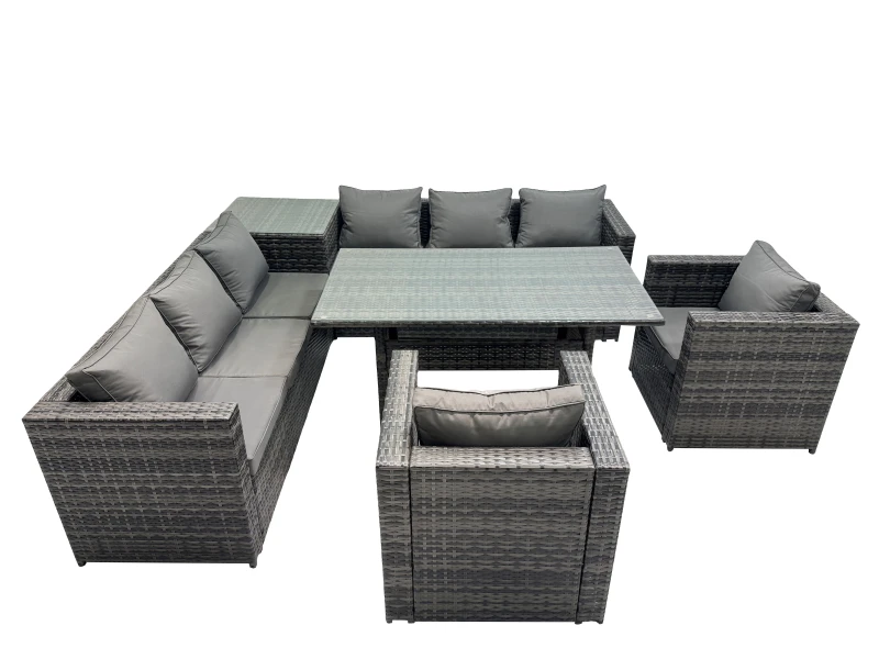 Image of Fimous 8 Seater Garden Rattan Furniture Set with Side Table Dark Grey Dark Grey Unisex