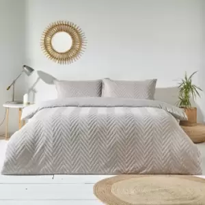 Image of The Linen Yard - Chevron Tuft 100% Cotton Duvet Cover Set, Stone, King