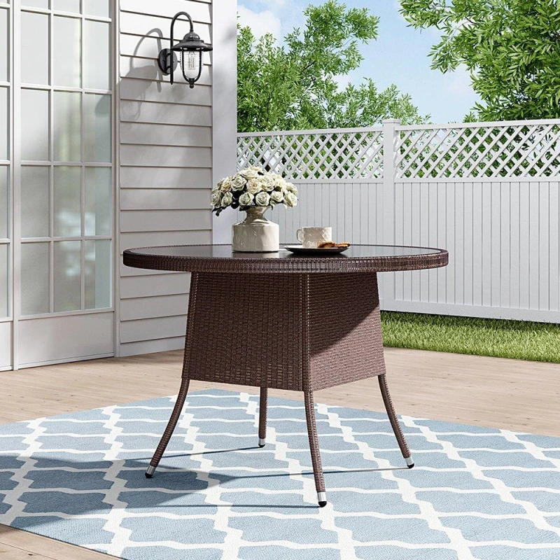 Image of Breeins Brown Wicker Table with Tempered Glass & Hole Brown unisex One size