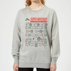 Image of Nintendo SNES Pattern Womens Christmas Sweatshirt - Grey - 3XL
