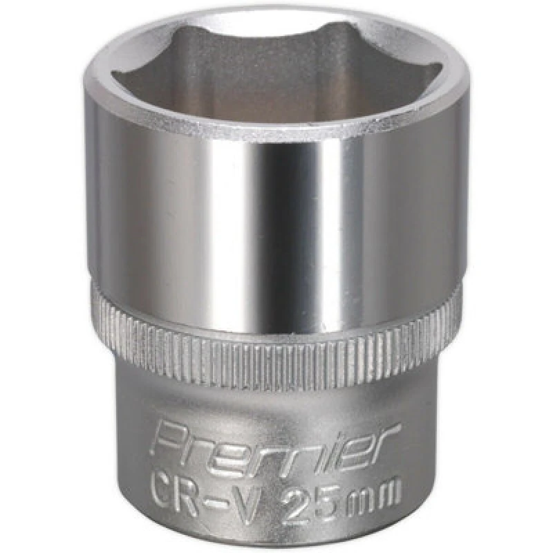Image of Loops 25mm Steel Drive Socket - 1/2" Square Drive - Chrome Vanadium Wrench Socket Metallics