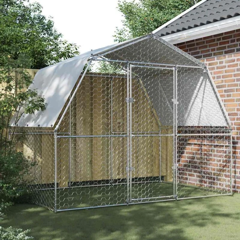 Image of VIDAXL Chicken Cage with Roof and Door Silver Galvanised Steel Vidaxl 8721102797927