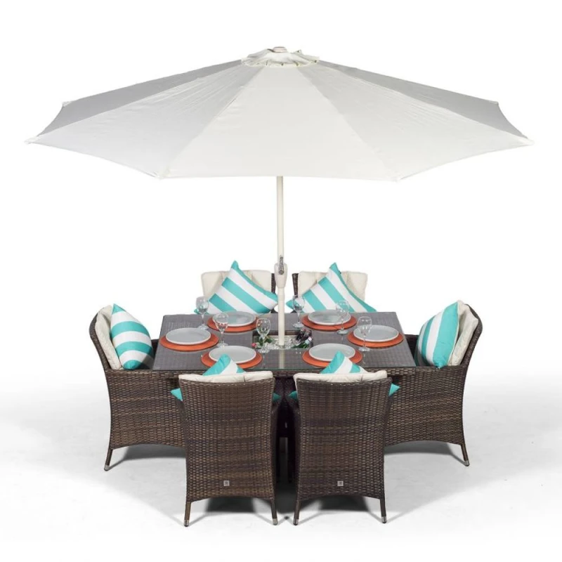 Image of Thats Furniture Savannah Rectangle 6 Seat Rattan Dining Set Ice Bucket Drinks Cooler in Brown Brown Unisex