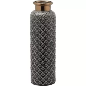 Image of Hill Interiors Seville Collection Lebes Vase (47cm x 15cm x 15cm) (Black/Beige/Brass) - Black/Beige/Brass