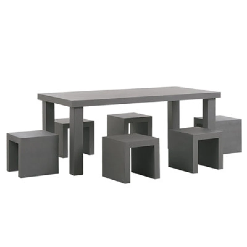 Image of Beliani Garden Dining Set With Stools 6 Seater Taranto Concrete Grey