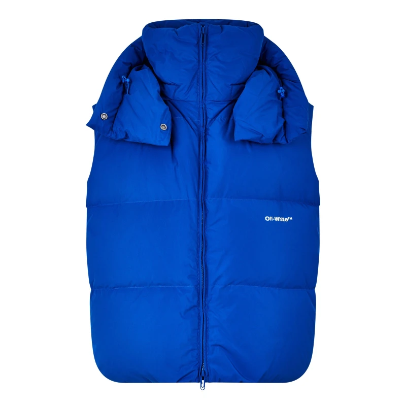 Image of Off-White Off-White Men Bouce Hooded Gilet Peacock Blue Down Jacket in White Size: large White L Male 8052865872850