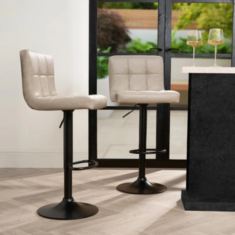 Image of OHS OHS Adjustable Bar Stools x 2 Faux Leather Swivel Seat Kitchen Counter Chair in Natural Natural One Size Unisex 5027434213245
