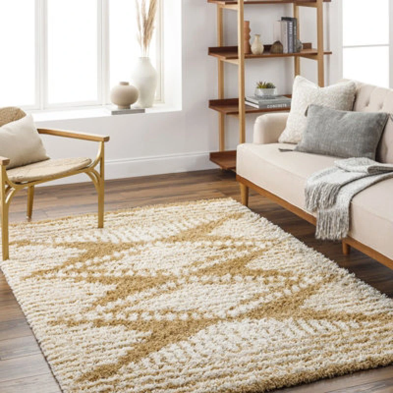 Image of Livabliss Shaggy Modern Plush Pile Camel Nuria Area Rug 130 X 170 Cm - Easy Care, Non Shedding, Ideal For Living Room & Bedroom