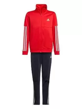 Image of adidas Kids Boys 3 Stripe Full Zip Tricot Tracksuit, Bright Red, Size 5-6 Years