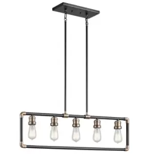 Image of 5 Bulb Chandelier LIght Black and Natural Brass LED E27 60W