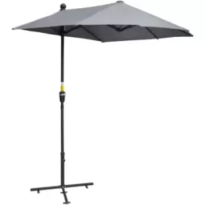 image of 2m Half Garden Parasol Market Umbrella w/ Crank Handle, Base Dark Grey - Dark Grey - Outsunny