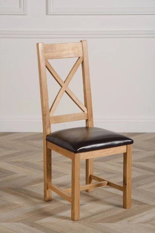 Image of Thats Furniture Berkeley Solid Oak & Leather Dining Chairs for Dining Room or Kitchen in Brown Brown Unisex