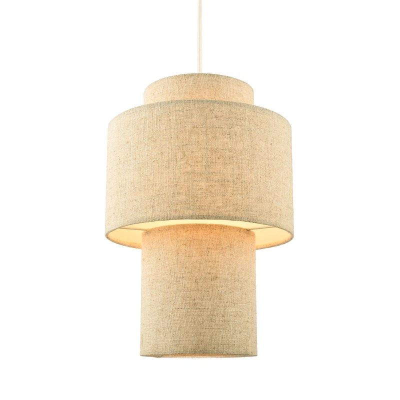 Image of Happy Homewares Designer Natural Oatmeal Beige Linen Triple Level Pendant Light Shade in Brown Brown Unisex