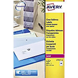 Image of AVERY Address Labels L7551-25 Transparent Self Adhesive A4 38.1 x 21.2mm 25 Sheets of 65 Labels