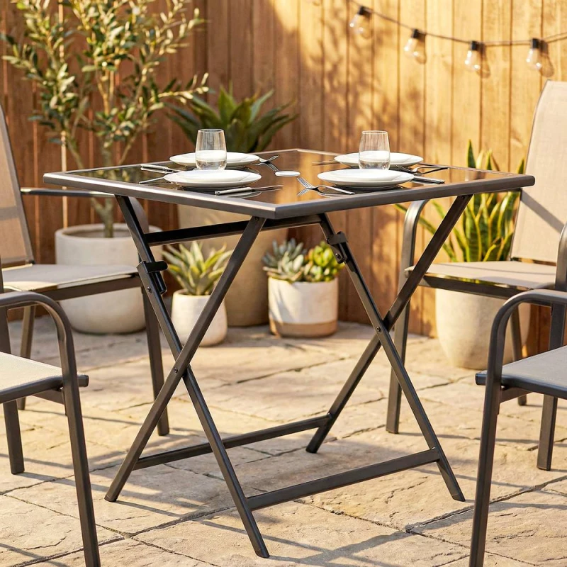 Image of OUTSUNNY Folding Square Garden Dining Table with Parasol Hole in Black Size: 70cm x 70cm Black Unisex 70cm x 70 cm