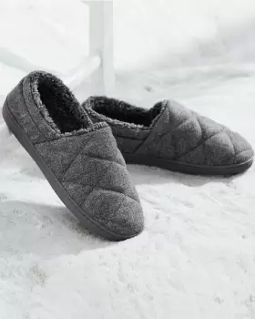 image of Cotton Traders Mens Quilted Felt Slippers in Grey