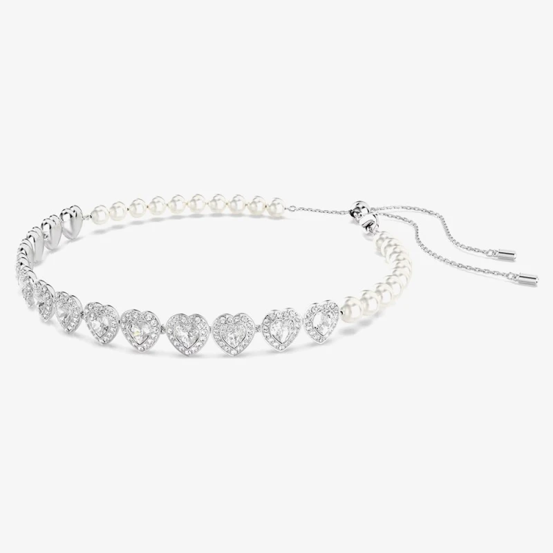 Image of Swarovski Womens Ariana Grande X Capsule White Crystal Heart Choker Necklace 5720861 in Silver Size: 17" Silver Female 17"
