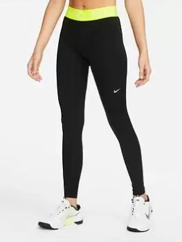 Image of Nike Pro 365 Mid Rise Leggings - Black/Yellow, Size L, Women