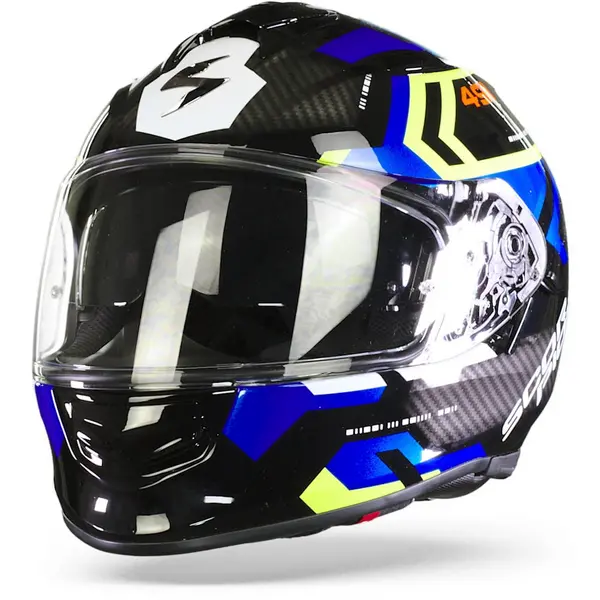 image of Scorpion EXO-491 Spin Black Blue Neon Yellow Full Face Helmet Size M