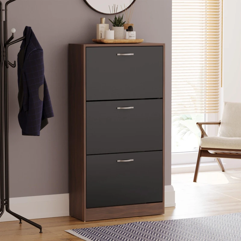 Image of Lassic Vida Designs 3 Drawer Shoe Cabinet Walnut & Black unisex 3 Drawer