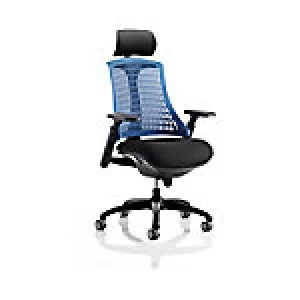 Image of Task Operator Chair Flex Black Frame Blue Back With Fabric Seat In Black With Adjustable Arms And Headrest