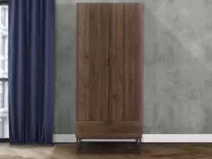 Image of Birlea Houston Walnut Effect 2 Door 1 Drawer Wardrobe Flat Packed