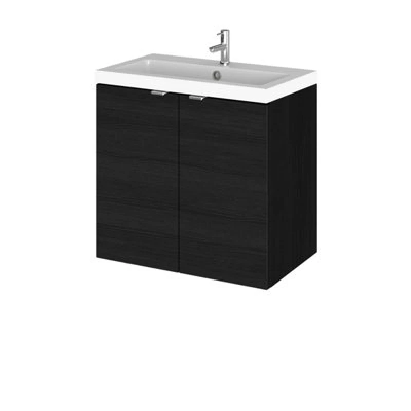 Image of Hudson Reed Fusion Wall Hung 2 Door Vanity Unit & Polymarble Basin Compact, Sink Vanity Unit, Charcoal Black, 600mm